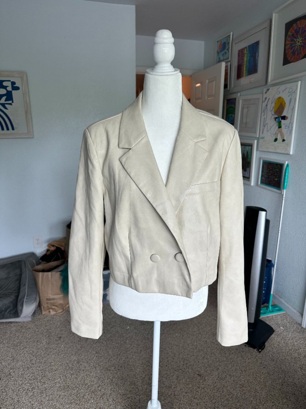 7 for All Mankind Ultra-soft Faux-Leather Cropped Jacket Womens Large